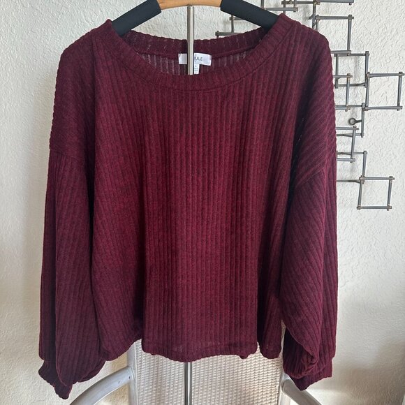 Wine Red Oversized Rib Knit Sweater Top – Cozy Soft Balloon Sleeve (NIP) - Picture 9 of 9